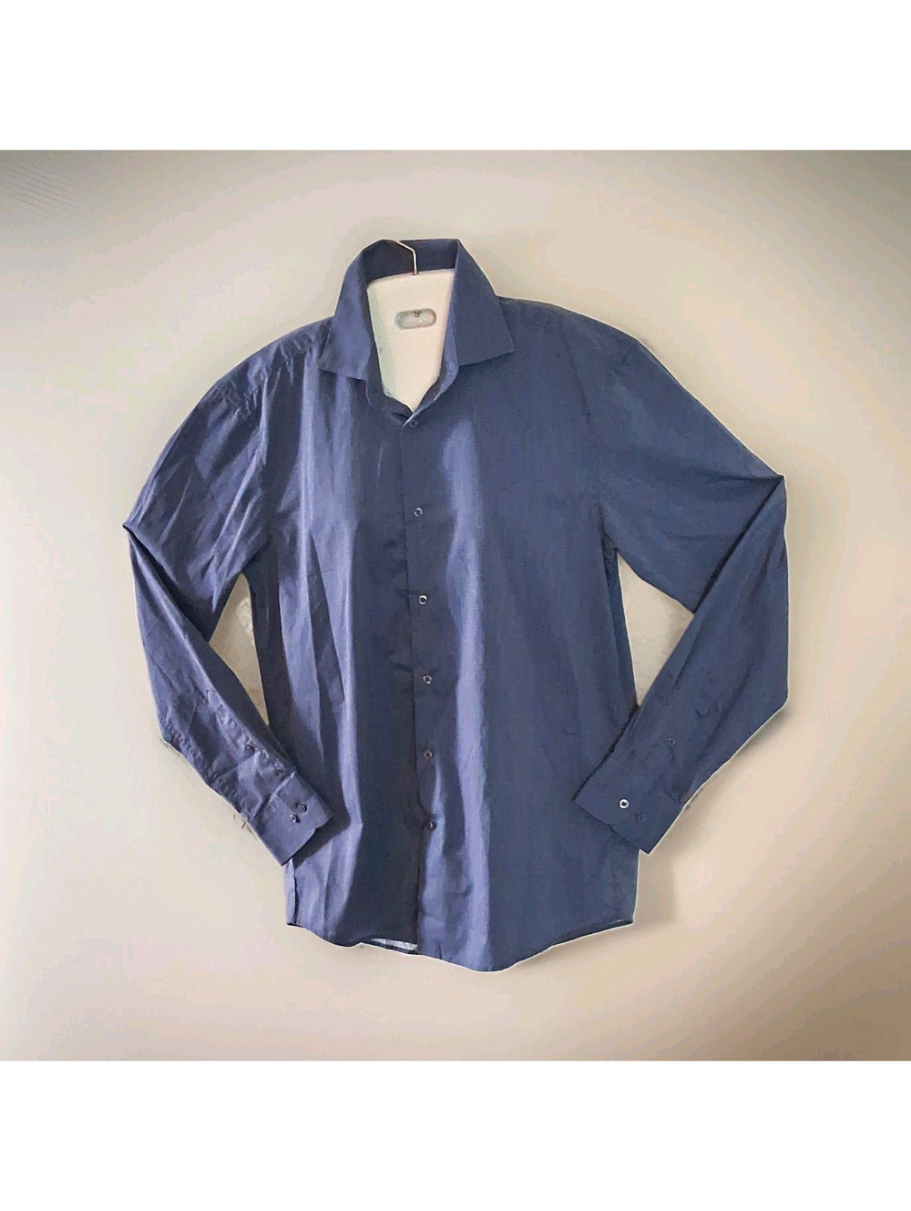 Lucky Brand Men’s Slim Fit Stretch Blue Solid Dress Shirt 15-15 1/2 32/33